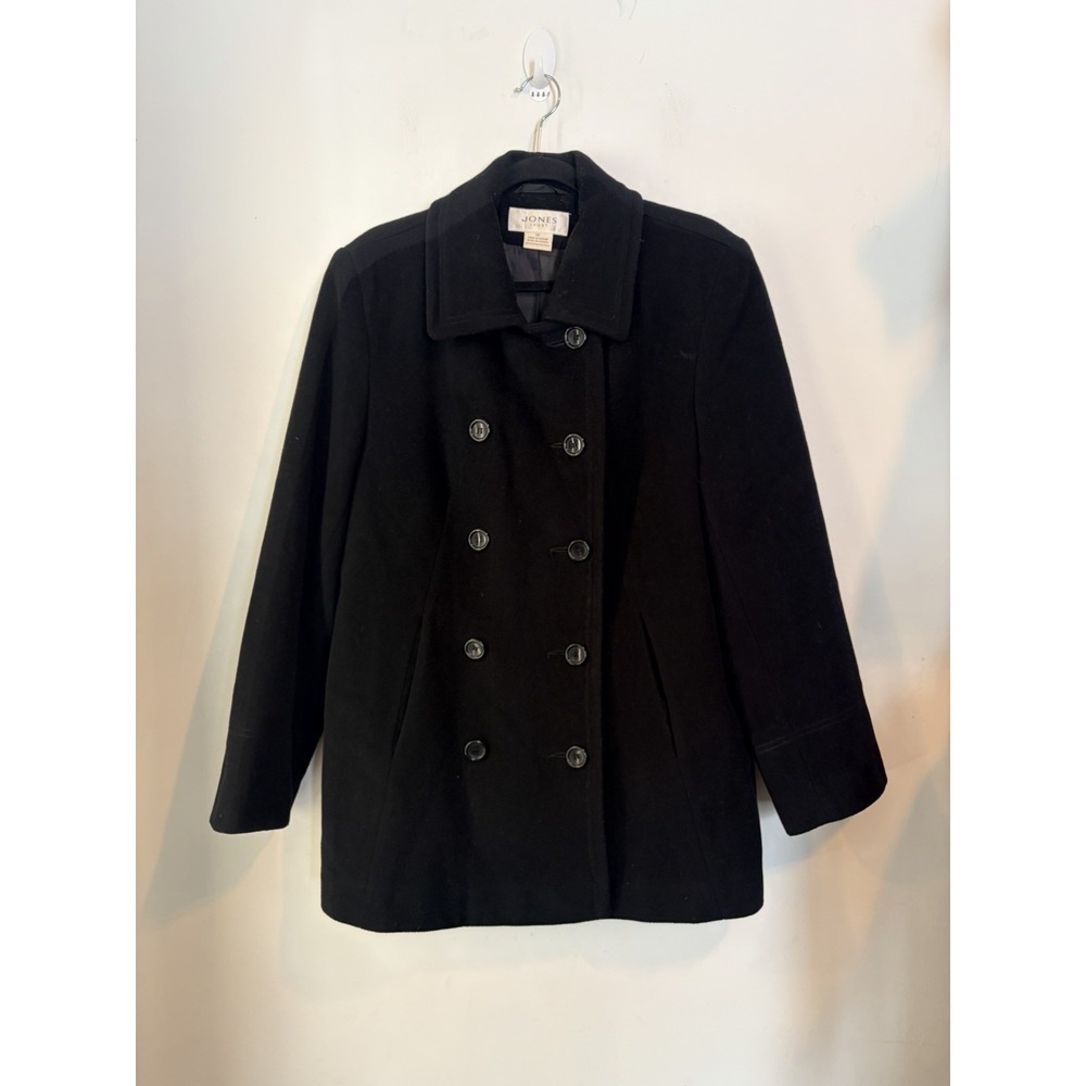 Vintage Jones Sport Double Breasted Pea Coat Size 14 Wool Cashmere Black Classic
